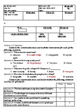 Đề kiểm tra 1 tiết môn Tiếng Anh 8 - Năm học 2018-2019